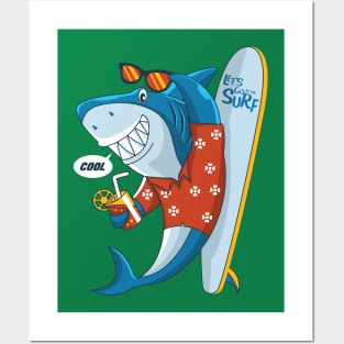 Shark Surfer Posters and Art